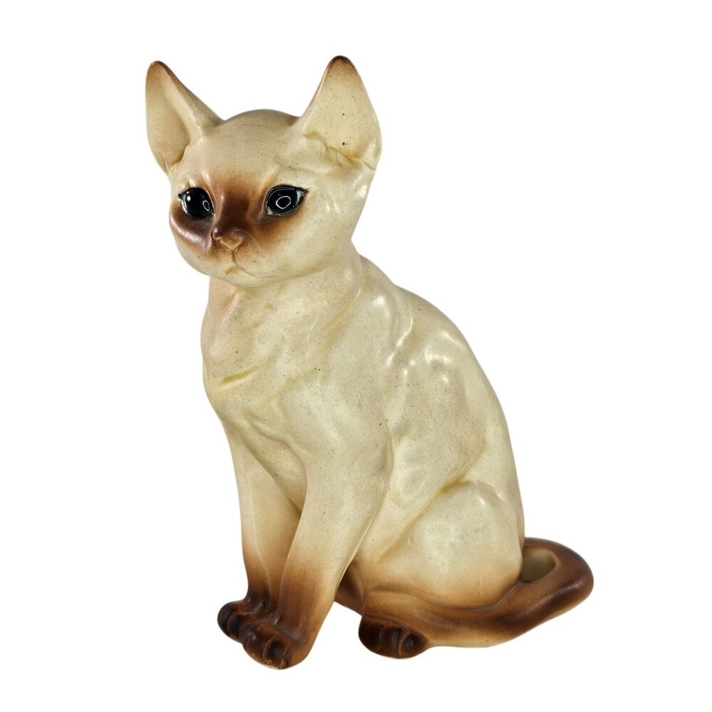 Vintage Ceramic Siamese Cat Figurine Tan Brown Sitting 5" Tall Kitten